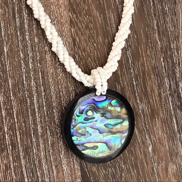 NEW Real Abalone Seashell Pendant Glass Beaded Multi Strand Statement Necklace - Picture 13 of 16